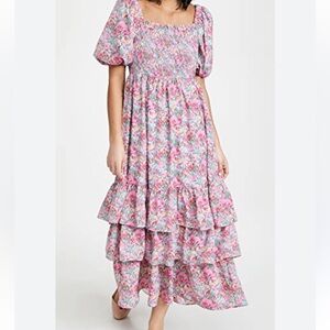 English Factory Floral Tiered Dress - Pink and Blue